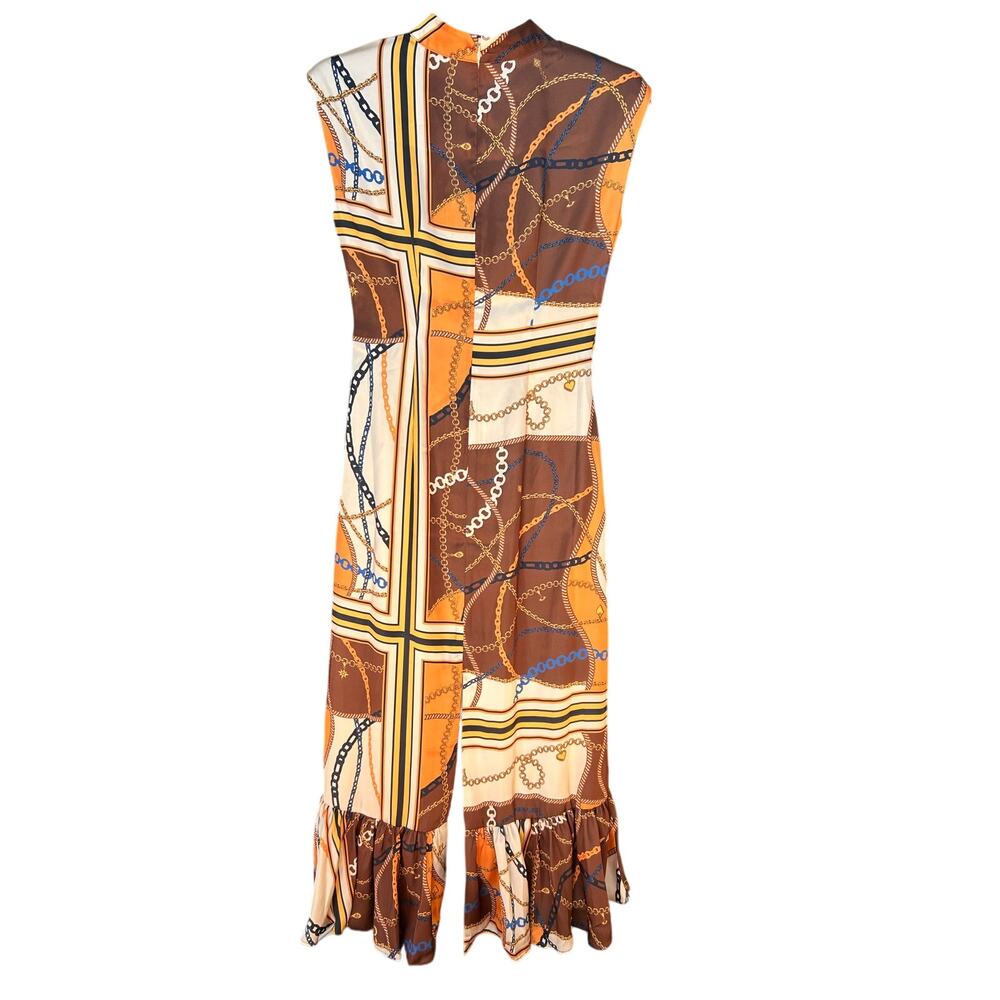 NWT Alden Adair Estelle Equestrian Print Maxi Fall Dress - Brown Orange XS S - Picture 3 of 7